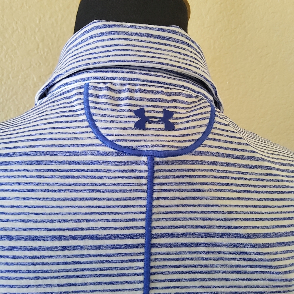 Under Armour Women’s Golf Polo Shirt White Blue Stripe S NWT - Picture 6 of 9